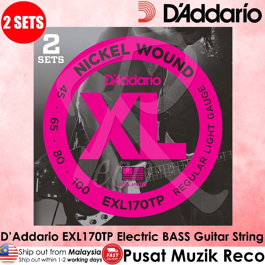 *D'Addario EXL170TP Nickel Wound Bass Guitar Strings, Light - Reco Music Malaysia