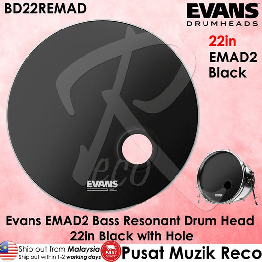 *Evans BD22REMAD EMAD Resonant Black Bass Drumhead - 22-inch - Reco Music Malaysia