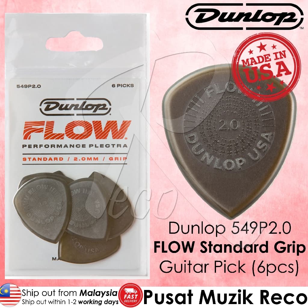 *Jim Dunlop 549P200 Flow Standard Grip Picks, 2.0mm, 6-Pack - Reco Music Malaysia