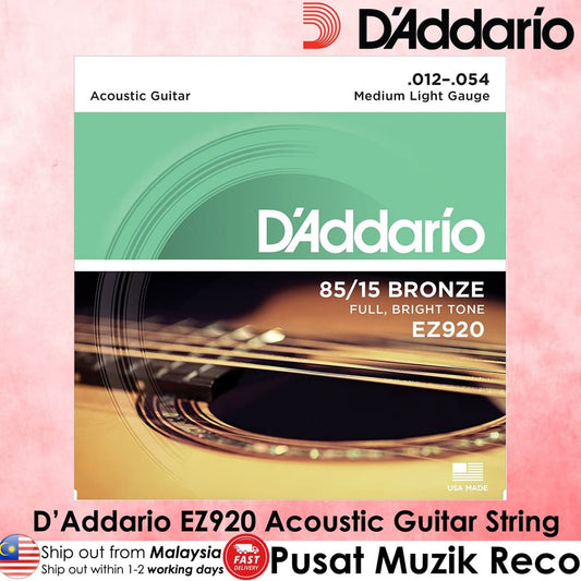 *D'Addario EZ920 85/15 Bronze Acoustic Strings, 012-054 - Reco Music Malaysia