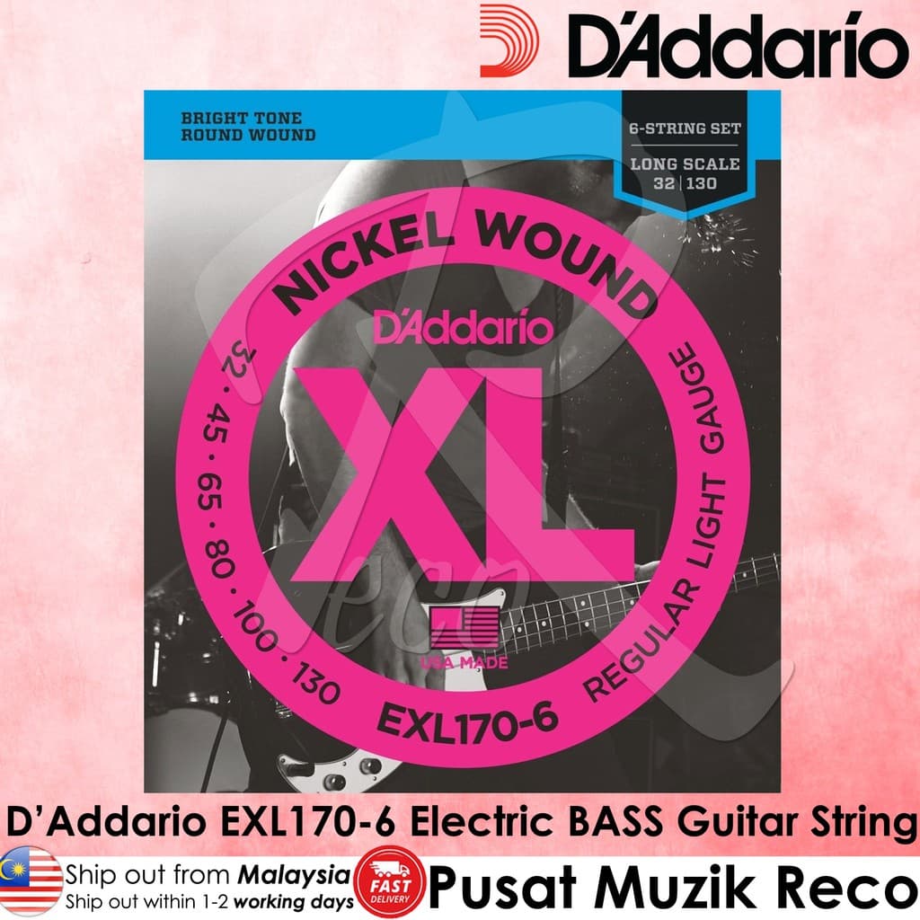 *D'Addario EXL170-6 Nickel Wound 6 String Electric Bass Guitar Strings - Reco Music Malaysia 