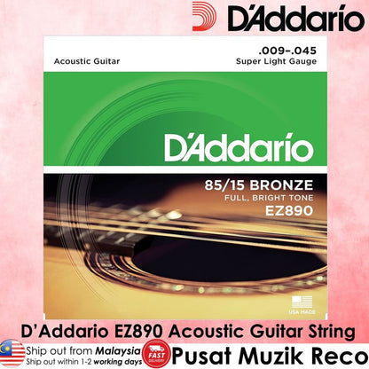 *D'Addario EZ890 85/15 Bronze Acoustic Guitar Strings  - Reco Music Malaysia