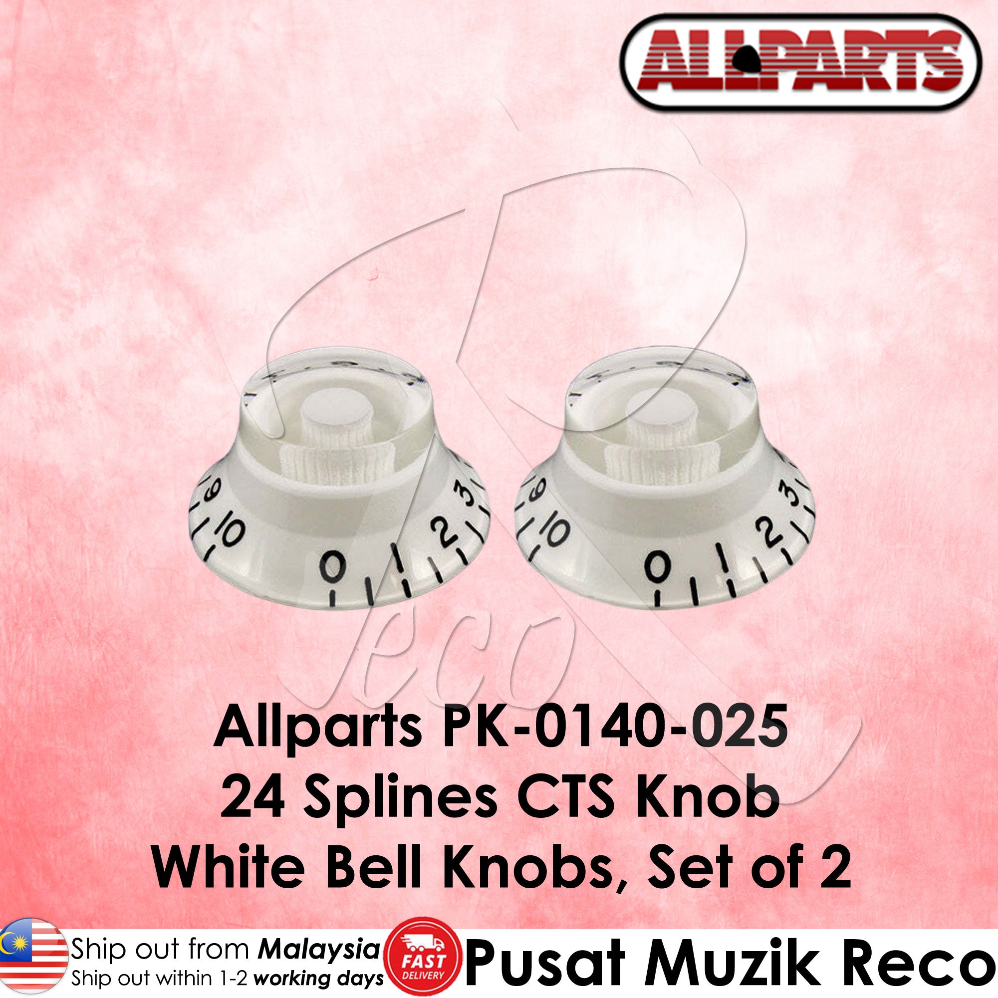 Allparts PK-0140-025 24 Spline CTS Knob Electric Guitar White Bell Knob Control Knob Volume Tone Knob