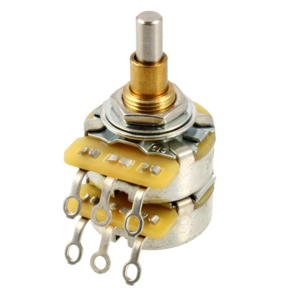 Potentiometer with gold and silver components on a white background