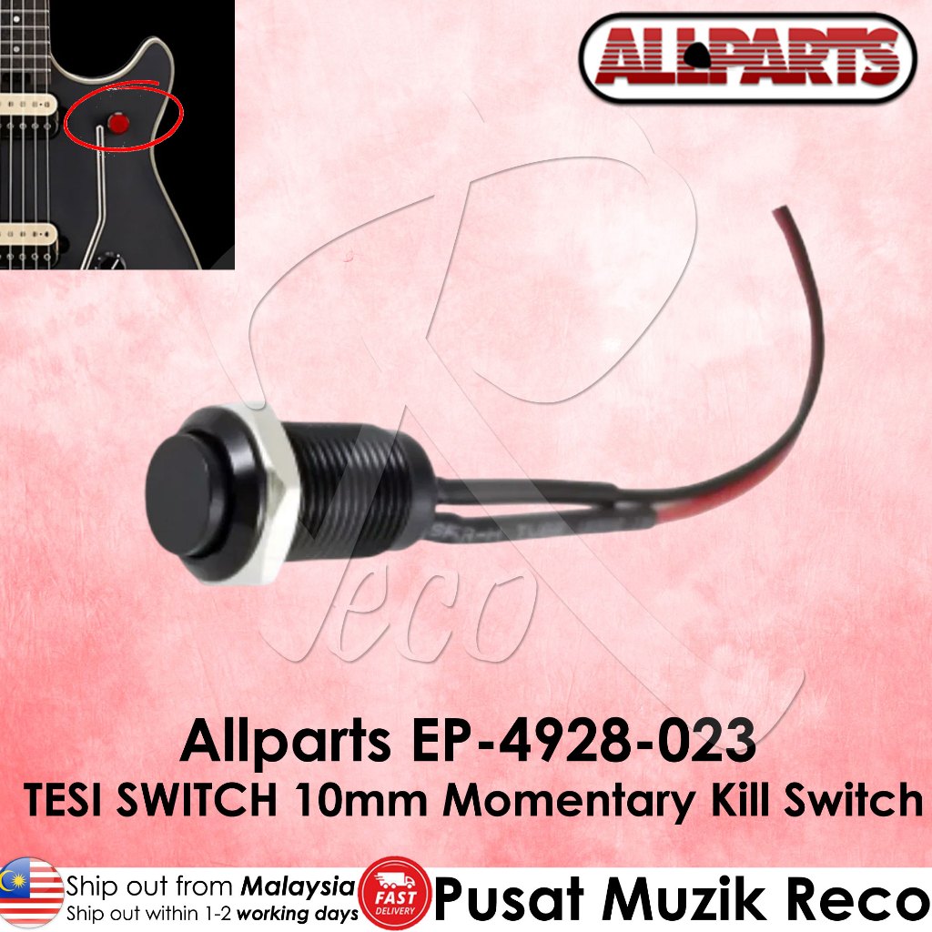 Guitar switch with cable on a pink background, featuring Allparts branding.