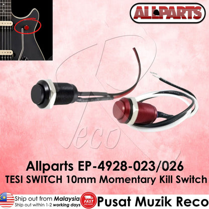 Guitar switch with wiring on a pink background, featuring Allparts branding.