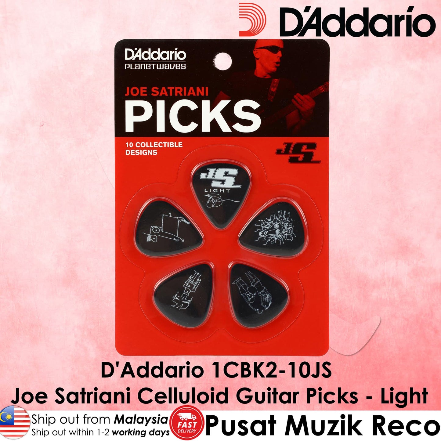 *D'Addario 1CBK2-10JS Joe Satriani Signature Picks, Black - Reco Music Malaysia