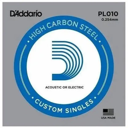 D'Addario PL010 Plain Steel Guitar Single String, .010, 5-Pack