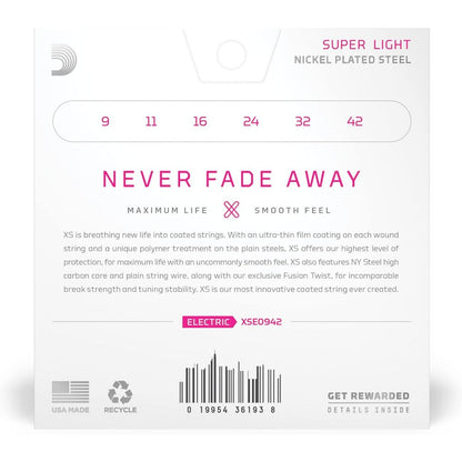 Music string packaging with product details on a white background