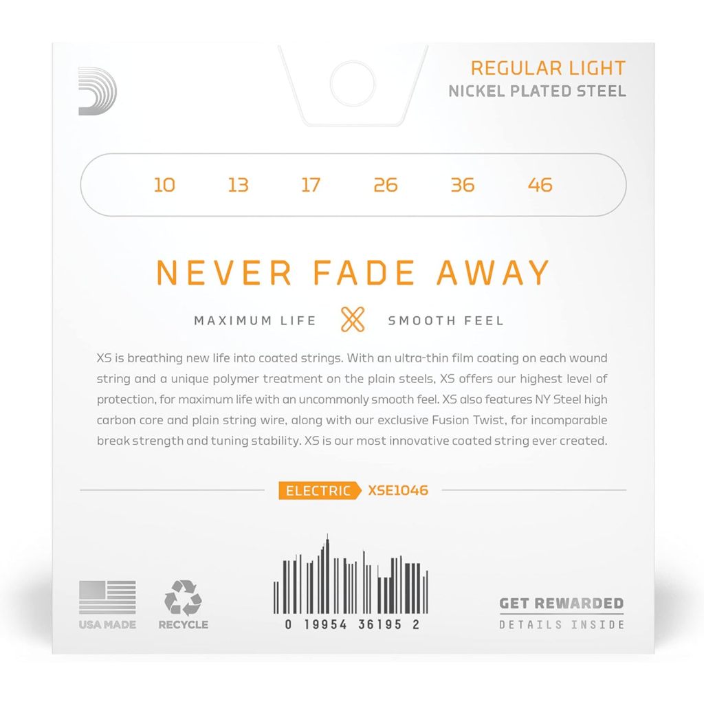 Music string packaging with product details on a white background