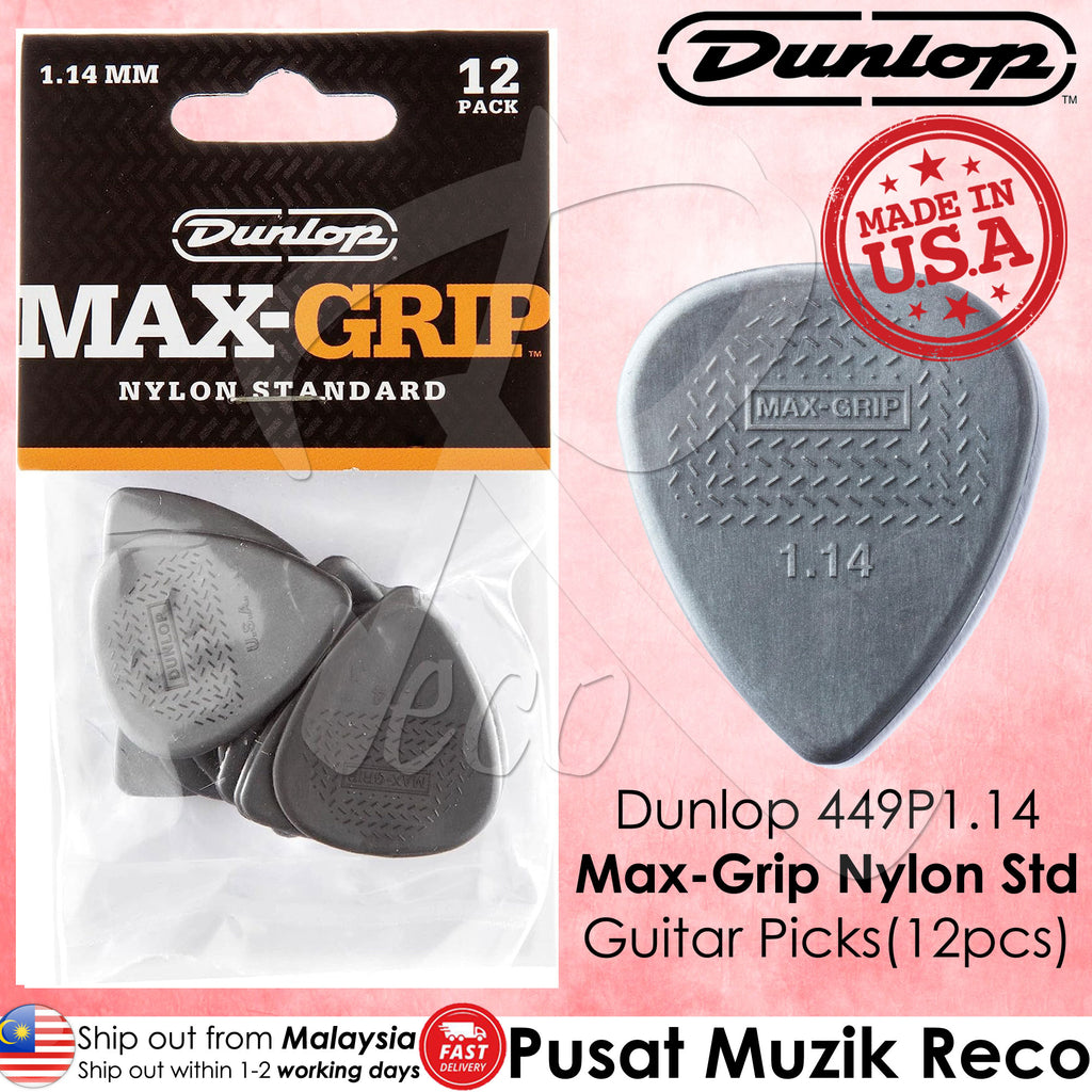 Jim Dunlop 449P114 Nylon Max Grip Standard Guitar Picks 1.14mm 12-pack