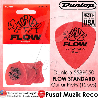 Jim Dunlop 558P.50 Tortex Flow Standard .50mm Guitar Picks, Pack of 12