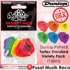 Dunlop Tortex Standard Guitar Pick Variety Pack, containing 12 picks in different colors and thicknesses, with packaging indicating 'Made in USA'.