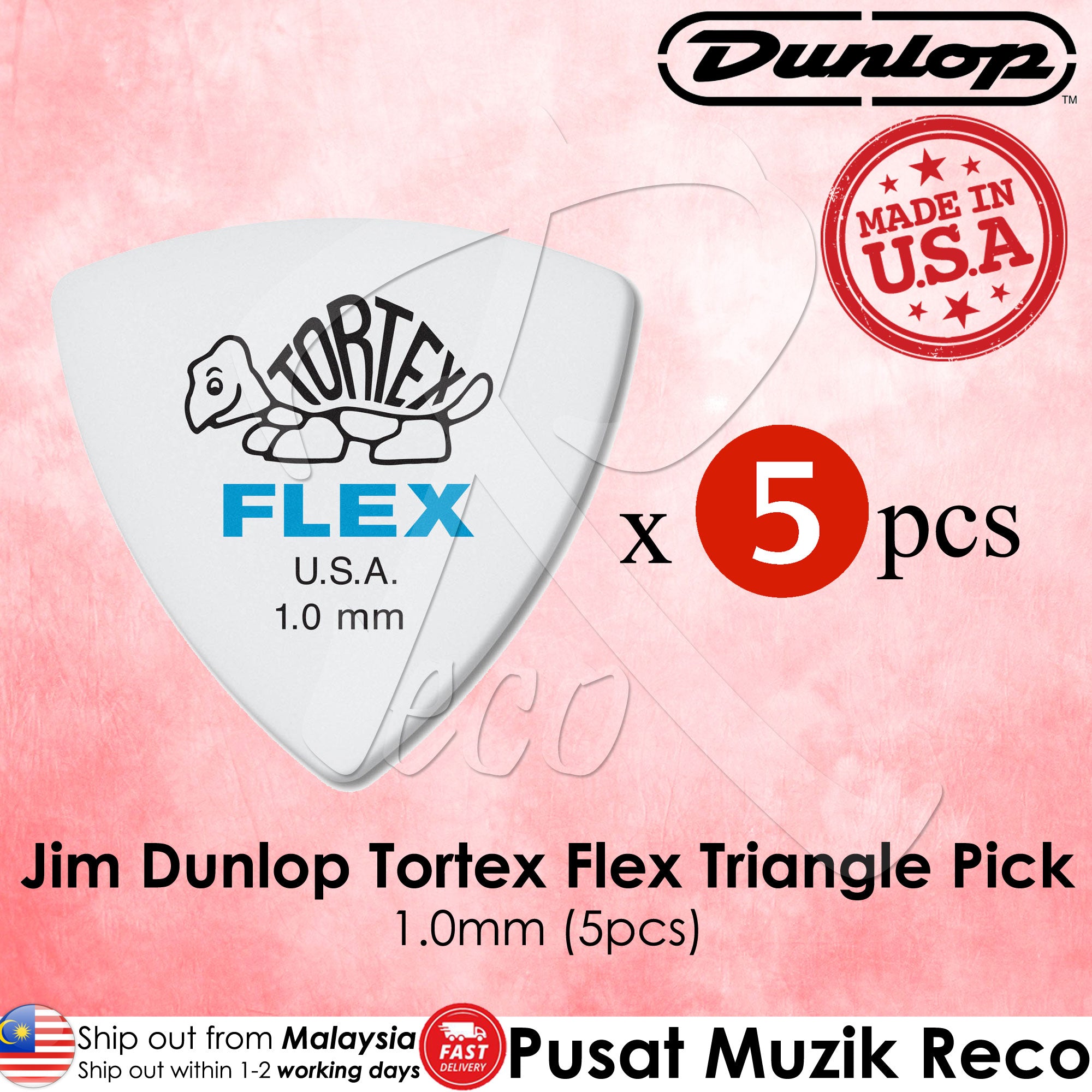 Jim Dunlop 456R100 1.00mm Tortex FLEX Triangle Guitar Pick (5-Pack) - Reco Music Malaysia