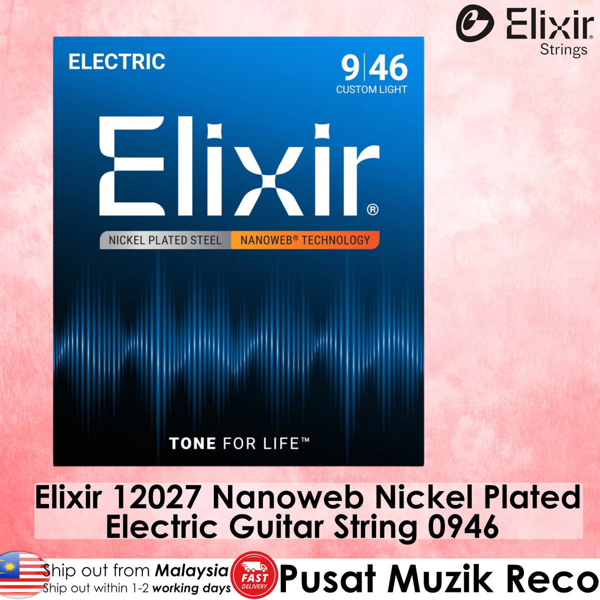 Elixir 12027 Nanoweb Coated Nickel Plated Electric Guitar String 0946