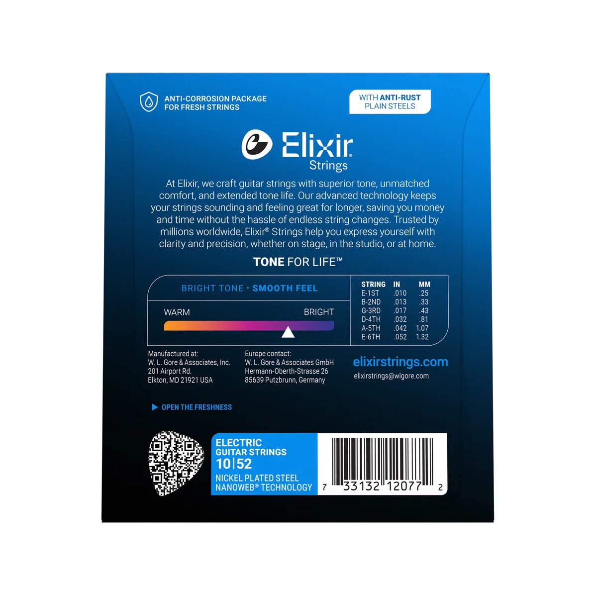 Elixir 12077 Nanoweb Coated Nickel Plated Electric Guitar String 1052