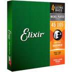 Elixir electric bass guitar strings packaging on a white background