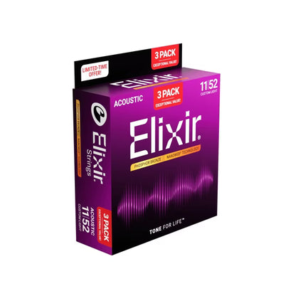 Elixir acoustic guitar strings packaging on a white background
