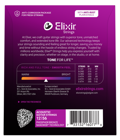 Elixir Strings packaging with product details on a purple background