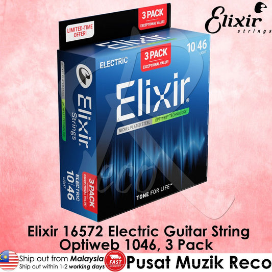 Elixir 16572 Optiweb Nickel Plated Steel Electric Guitar Strings Light 10-46 3-Pack