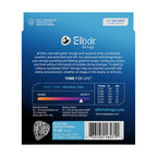 Elixir Strings packaging with product details on a blue background