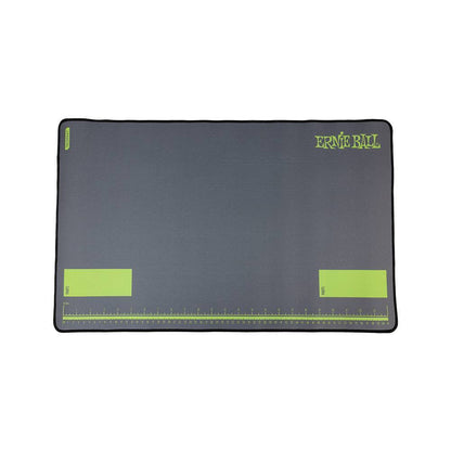 A dark gray gaming mouse pad with lime green accents, featuring the 'ERAN RAIL' brand logo in the top right corner, a measurement ruler along the bottom edge, and two rectangular zones on the lower half.