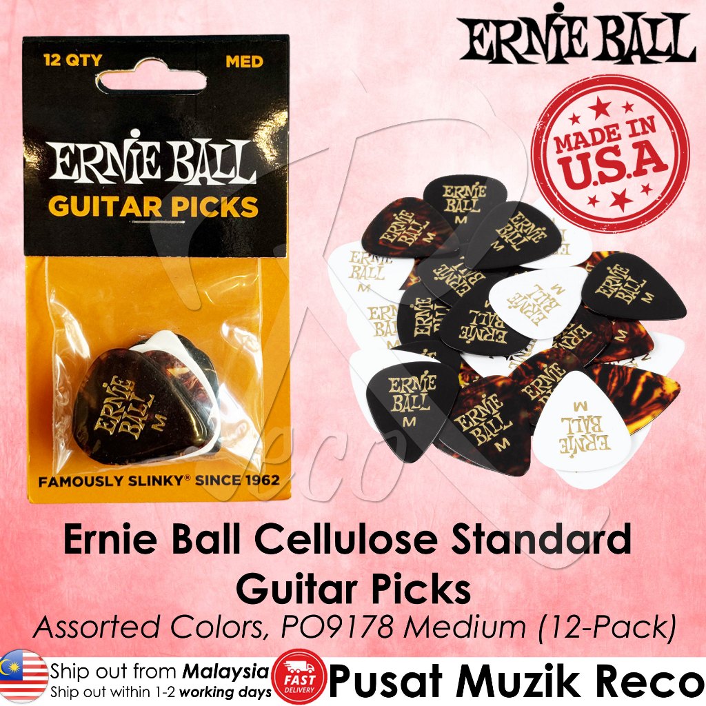 Ernie Ball P09178 Cellulose Guitar Picks Medium Assorted Colors (Pack of 12)