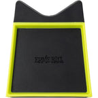 Ernie Ball cat-shaped desk mat with a black center and a bright neon yellow border, shown on a white background.
