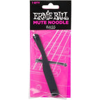 Ernie Ball Mute Noodle Bass in its original retail packaging, featuring a black plastic noodle inside a clear plastic sleeve with a black and pink header card.