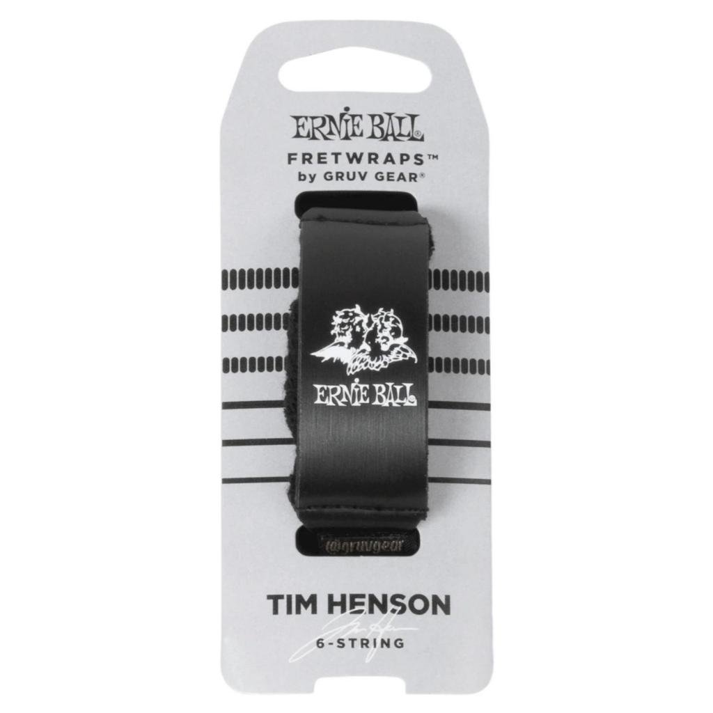 Ernie Ball Fretwraps for guitar, in black with a white printed logo, mounted on its original white cardboard retail packaging card.