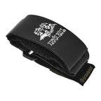 Black leather wrist guard with a white graphic of a skull wearing a bandana and the text 'ERIE BULL' on the strap, shown on a white background.