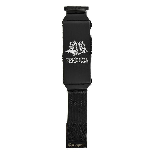 A black tactical belt shown vertically against a plain white background, featuring a white printed logo of a soldier in front of a mountain and the text 'TACTICAL' on the front strap, with a small '@gruygear' label near the bottom.