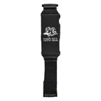 A black tactical belt shown vertically against a plain white background, featuring a white printed logo of a soldier in front of a mountain and the text 'TACTICAL' on the front strap, with a small '@gruygear' label near the bottom.