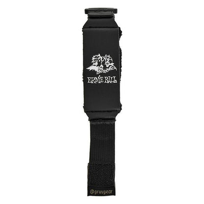 A black tactical belt shown vertically against a plain white background, featuring a white printed logo of a soldier in front of a mountain and the text 'TACTICAL' on the front strap, with a small '@gruygear' label near the bottom.
