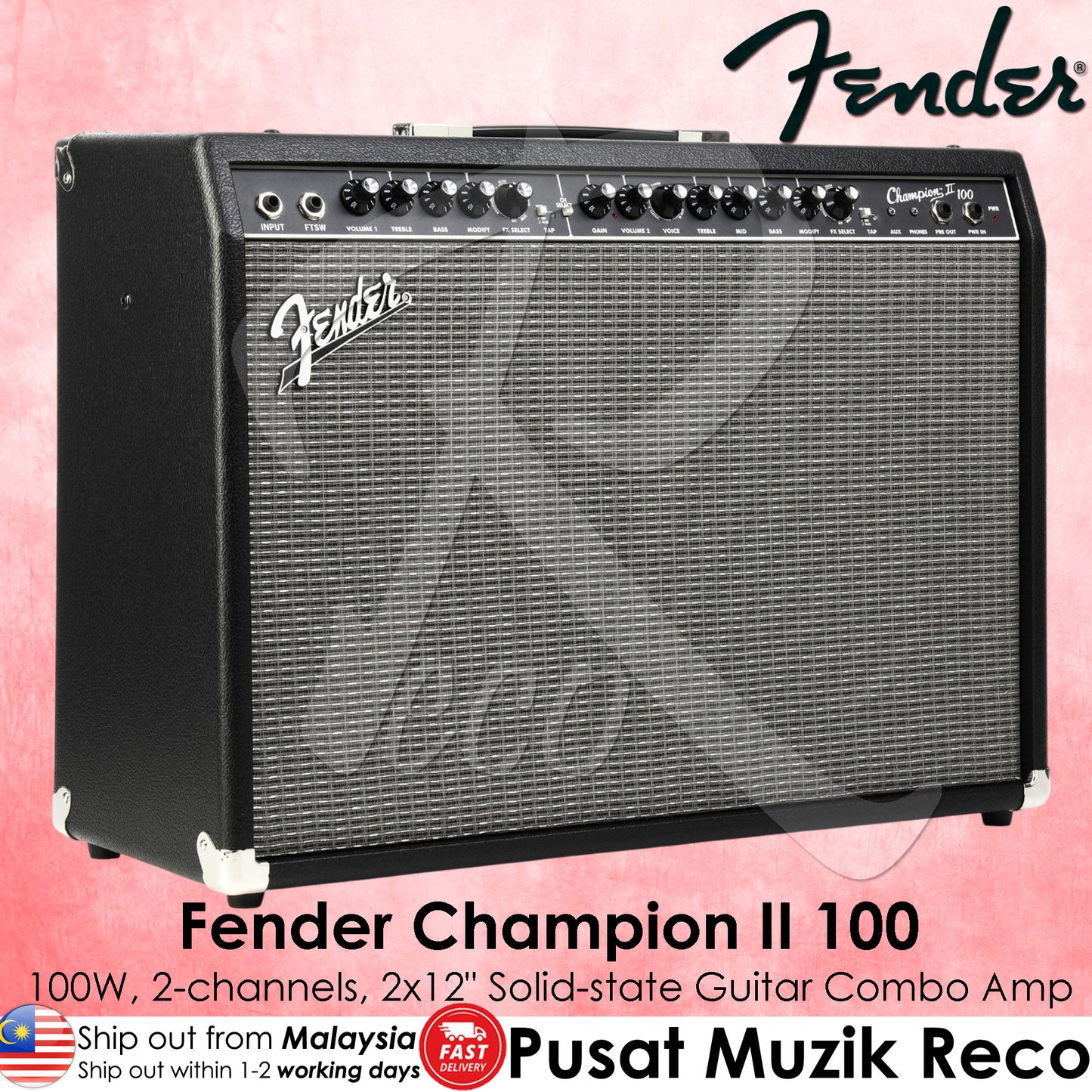 Fender Champion II 100 Electric Guitar Combo Amplifier 100W 2x12" Speaker