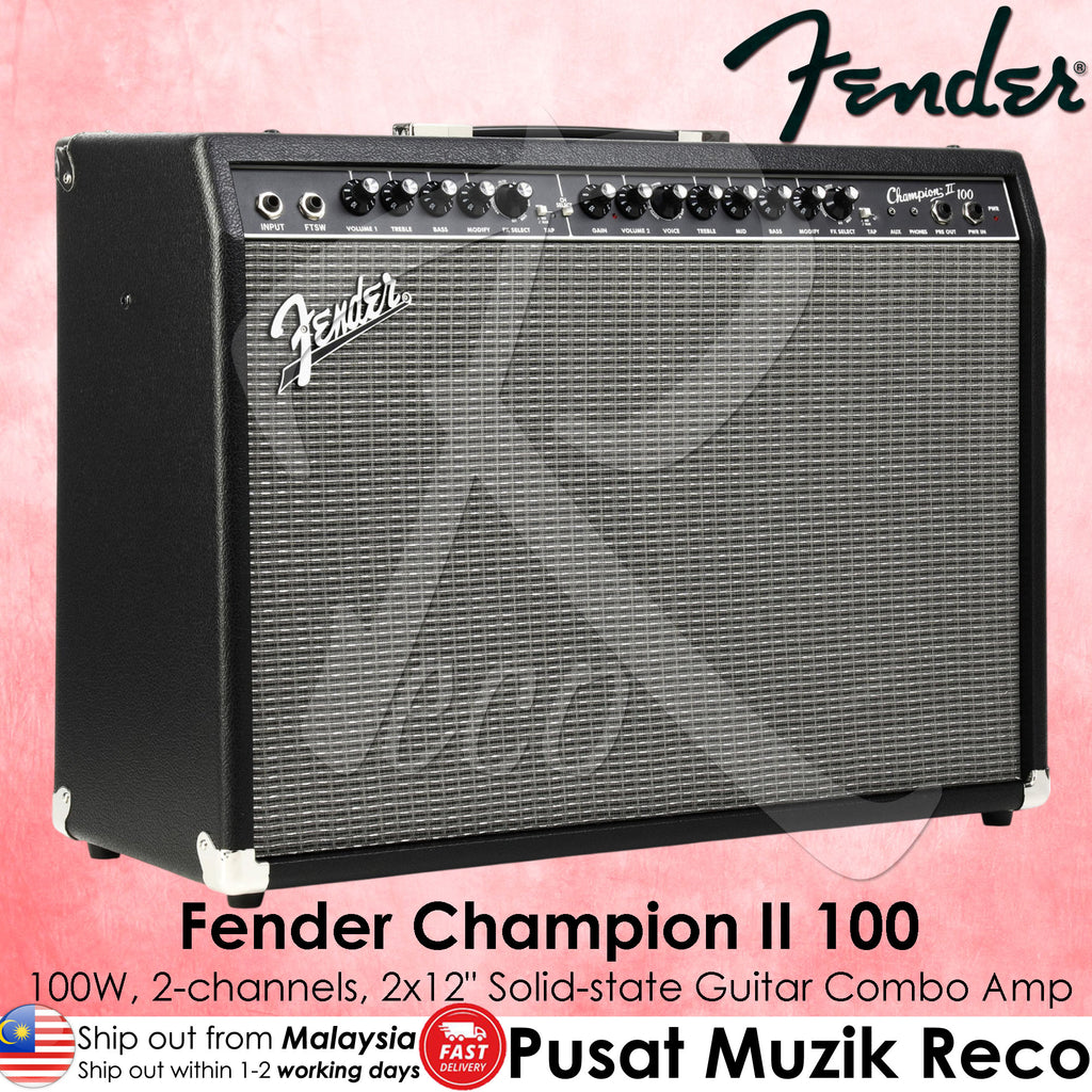 Fender Champion II 100 guitar combo amplifier on a pink background