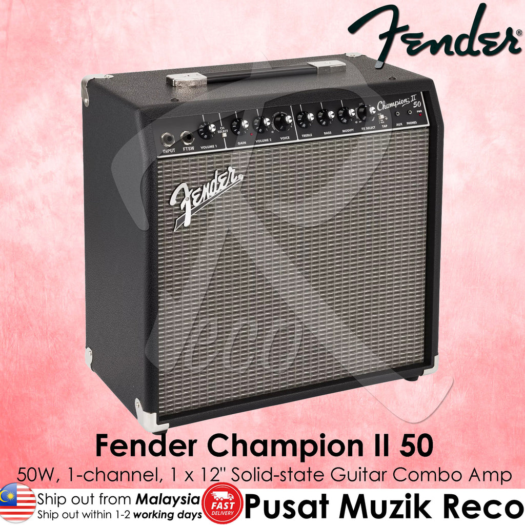 Fender Champion II 50 guitar combo amplifier on a pink background