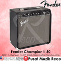 Fender Champion II 50 guitar combo amplifier on a pink background
