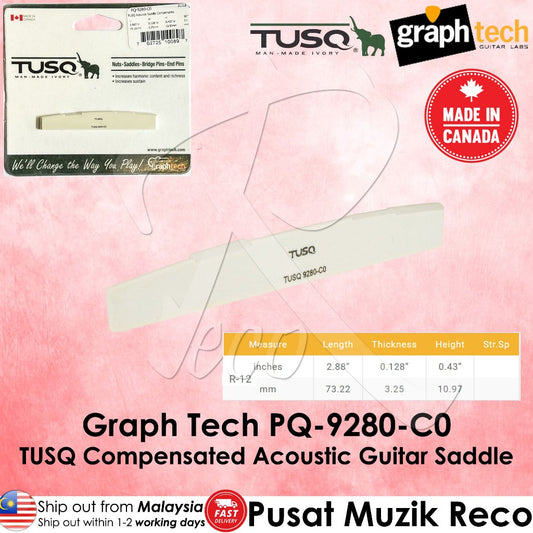 Graph Tech PQ-9280-C0 TUSQ Compensated Acoustic Guitar Saddle, 2-7/8 in
