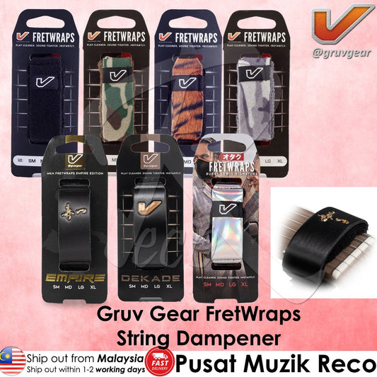 Gruv Gear FretWraps string dampener packaging with product display on a pink background