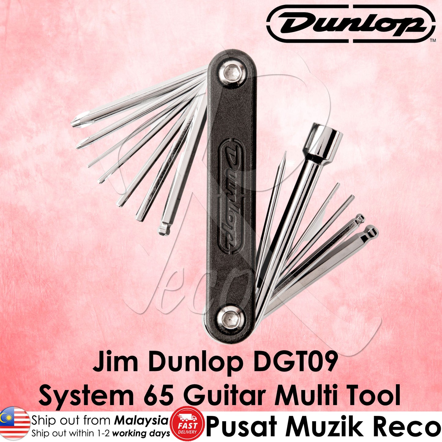 Dunlop DGT09 System 65 Guitar Multi Tool Acoustic Electric Bass Hex Keys, Screwdrivers, Socket Wrench Gitar Elektrik