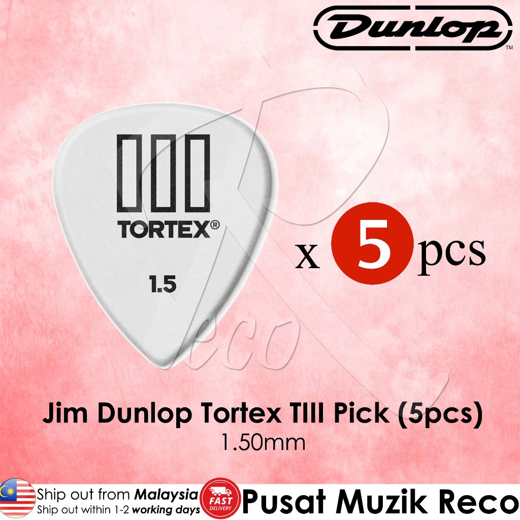 A range of Dunlop 462 Tortex III guitar picks in various colors and thicknesses, with the brand logo and the text 'Made in USA' prominently displayed.