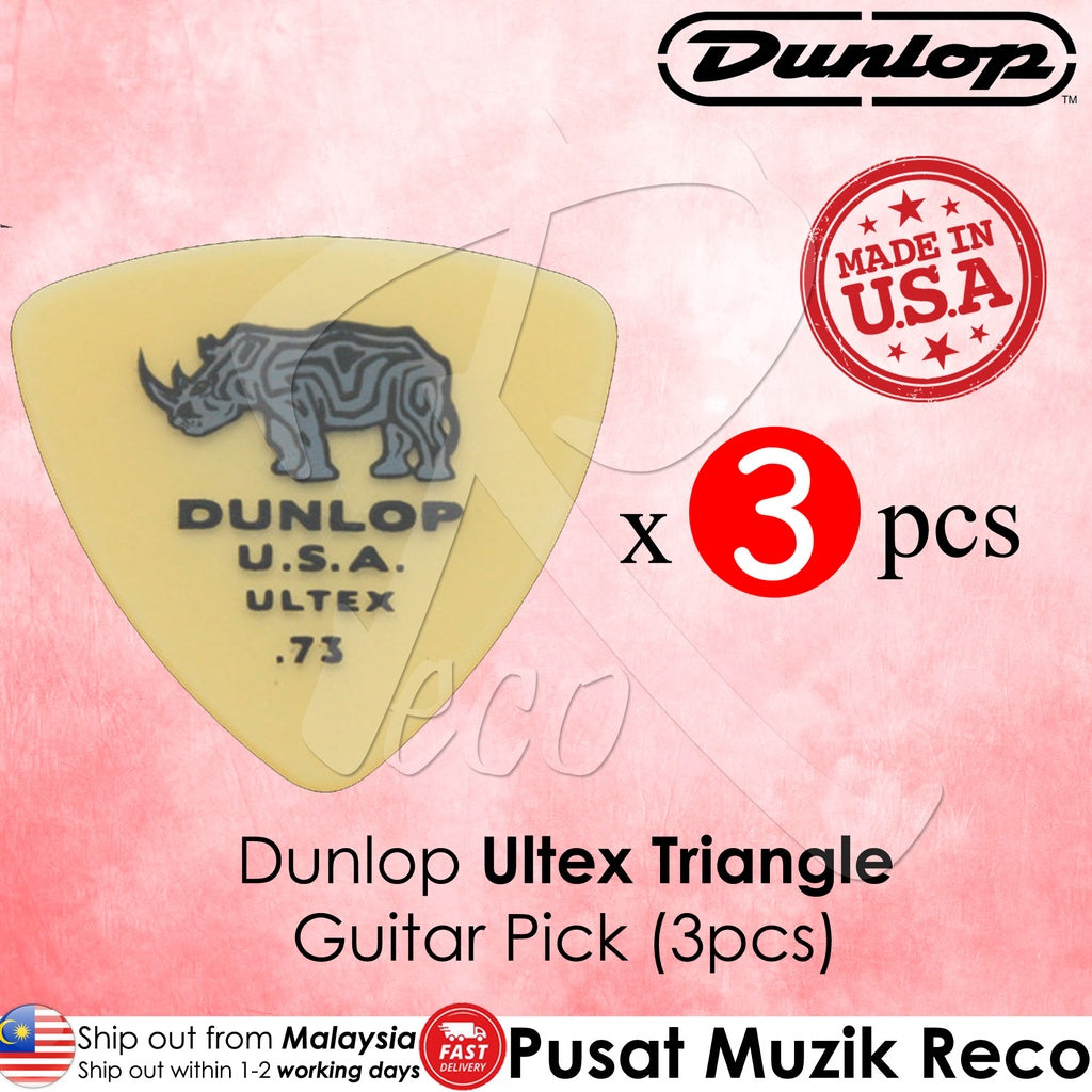 Packaging of Dunlop Ultex Triangle Guitar Picks featuring three picks in yellow color with the text 'Dunlop Ultex', pick gauge size '.60', and the statement 'Made in USA'.