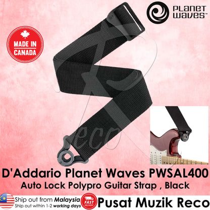 Planet Waves PWSAL400 2" Auto Lock Polypro Guitar Strap Black