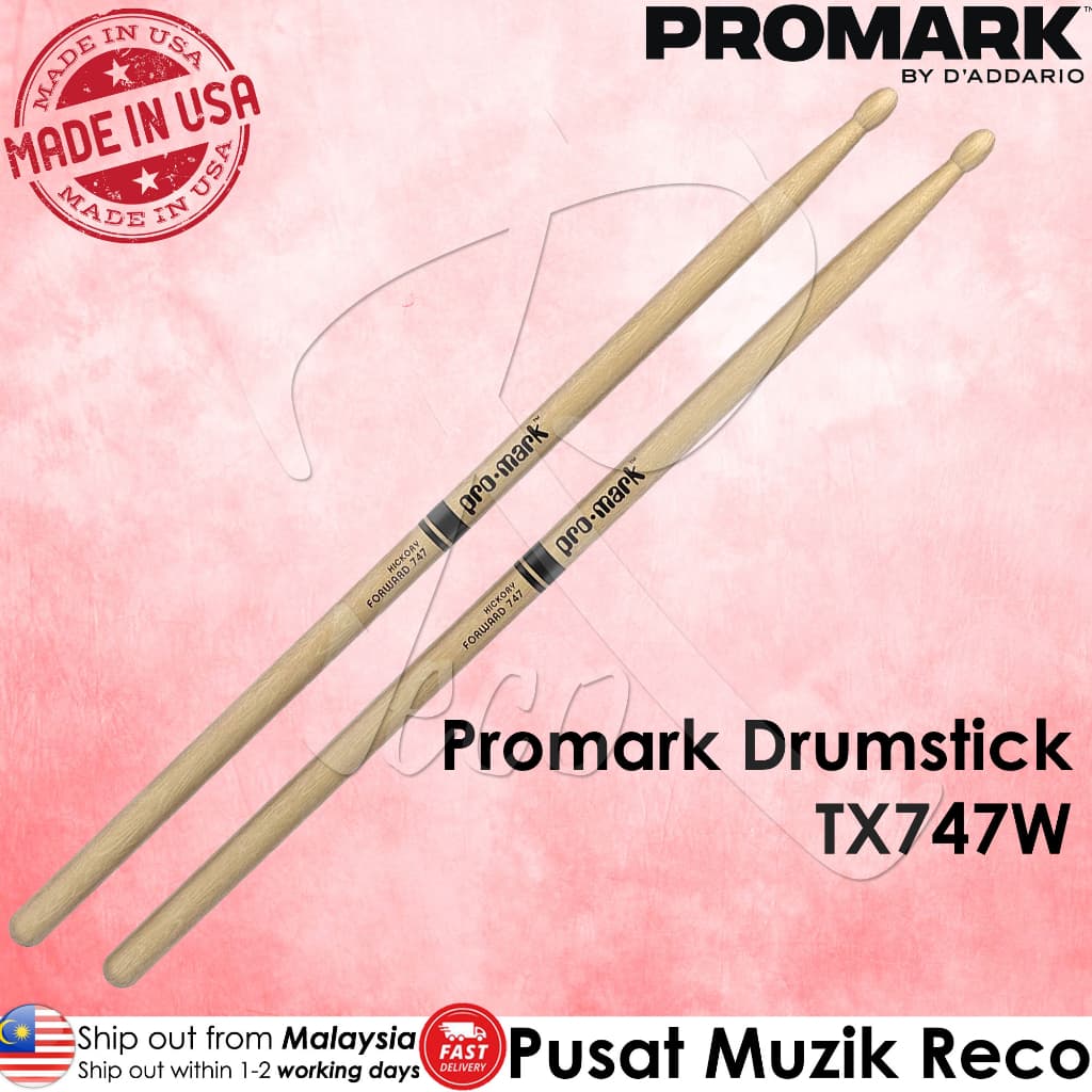*Promark TX747W Classic Forward Hickory 747 Drumstick, Teardrop Wood Tip - Reco Music Malaysia