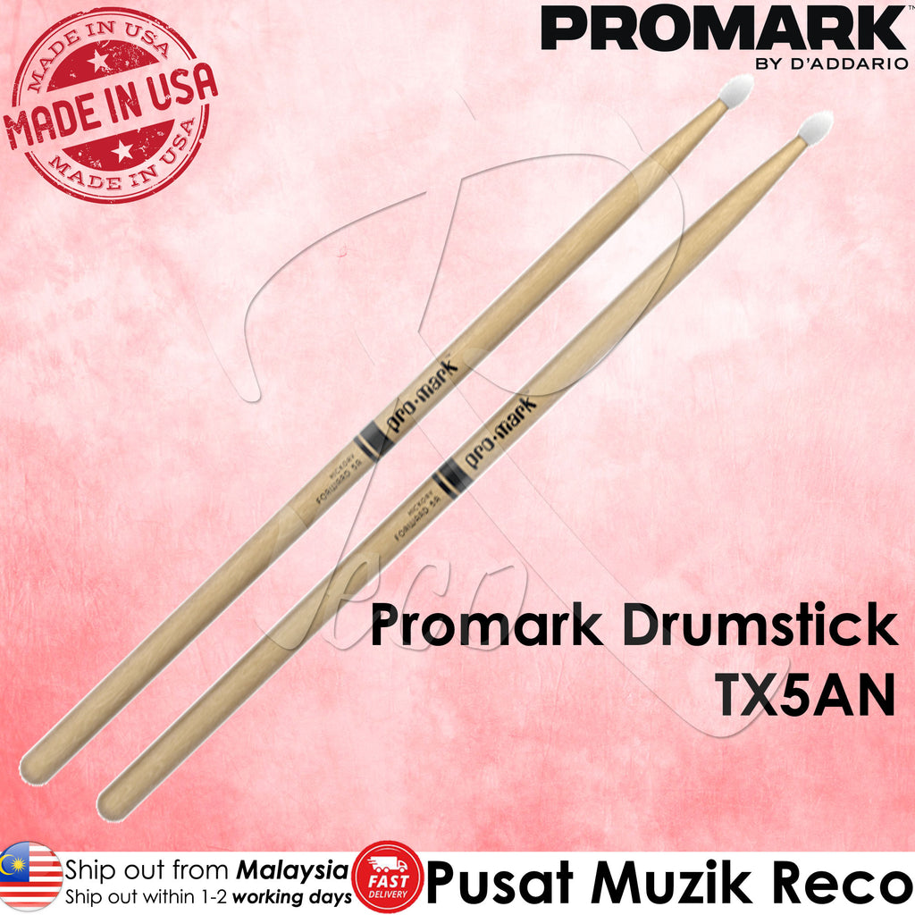Promark TX5AN Classic Forward Hickory 5A Drumstick, Nylon Tip
