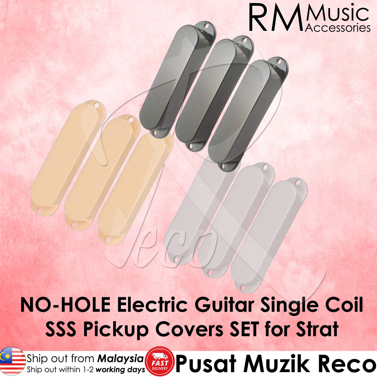 RM 7C-8274 No-Hole SSS Single Coil Pickup Cover Set – Stratocaster Style (3-Piece)