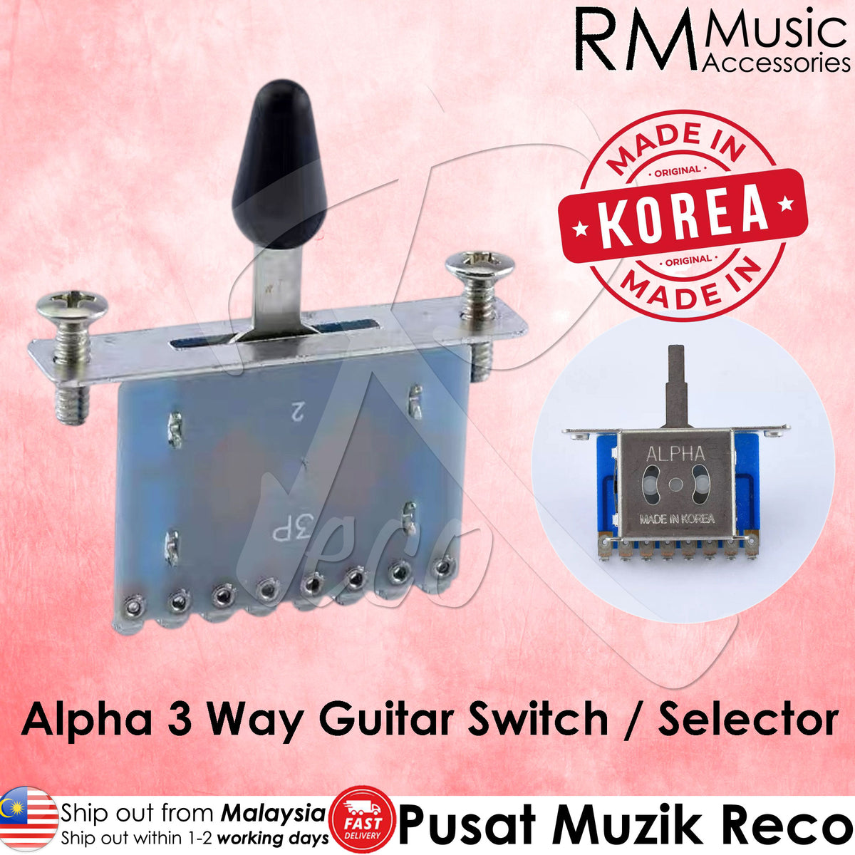 Alpha Korea 3 Way Guitar Pickup Lever Switch Selector Switch for Electric Guitar & Bass
