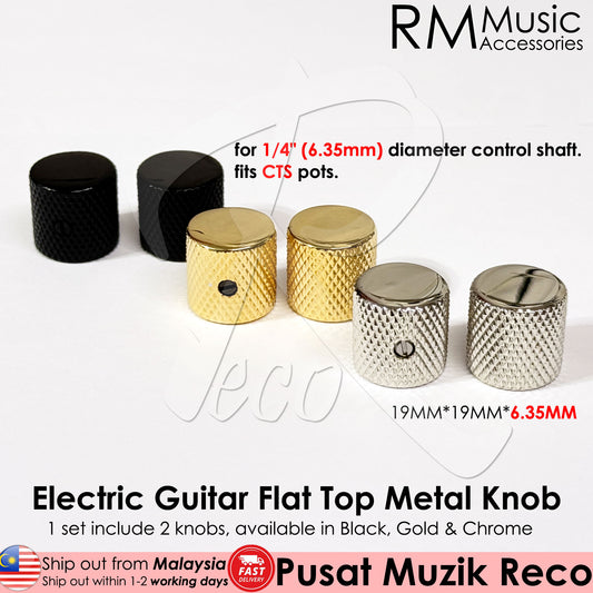 RM GF0672 HQ Flat Top CTS Metal Knob 6.35mm Diameter Pot Shaft Volume Tone Control Knob