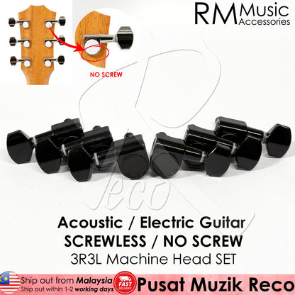 RM SCREWLESS / NO SCREW Acoustic Guitar Machine Head SET Tuning Pegs Tuner 3R3L